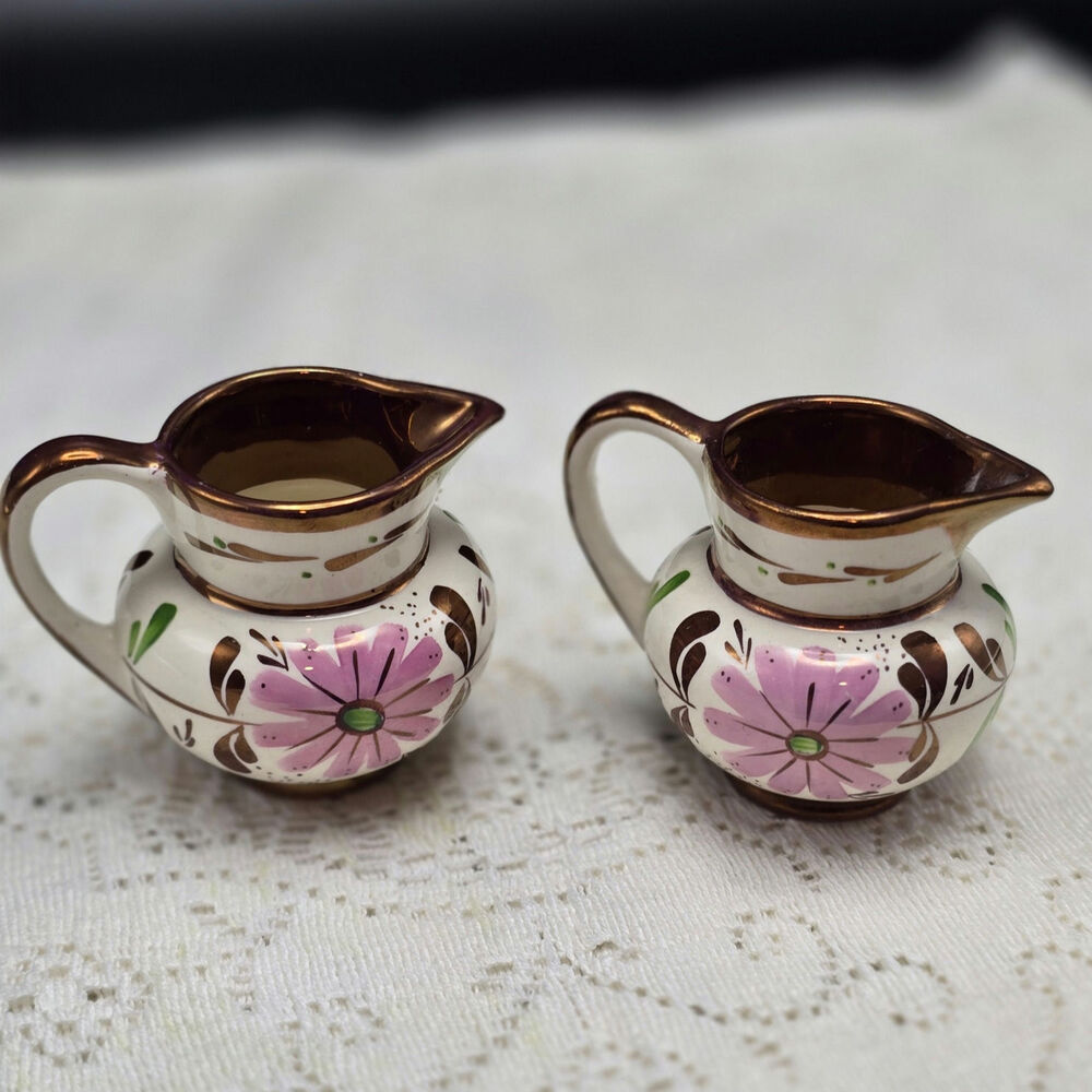 Vintage Old Castle Luster Pink Mini Pitcher set of 2